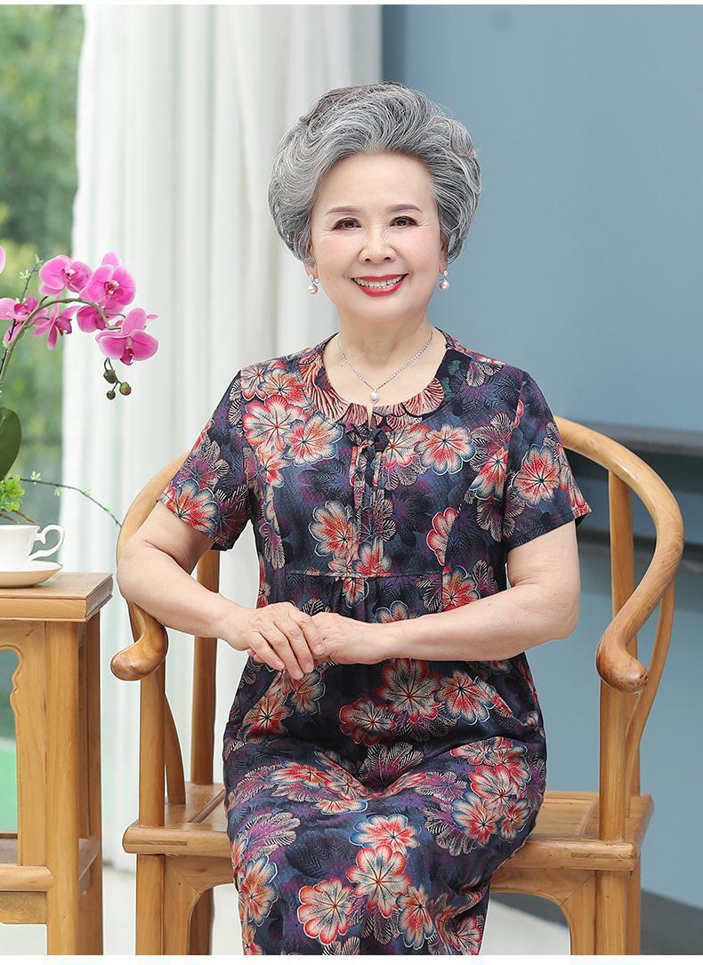 中老年人女装夏天60岁70奶奶大码夏装长裙长款过膝妈妈宽松连衣裙详情9