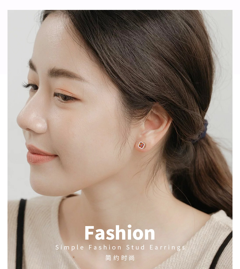 999 square color diamond screw stud earrings, simple and delicate, pure silver, sweet and elegant, forest-style ear-nourishing earrings pic 13