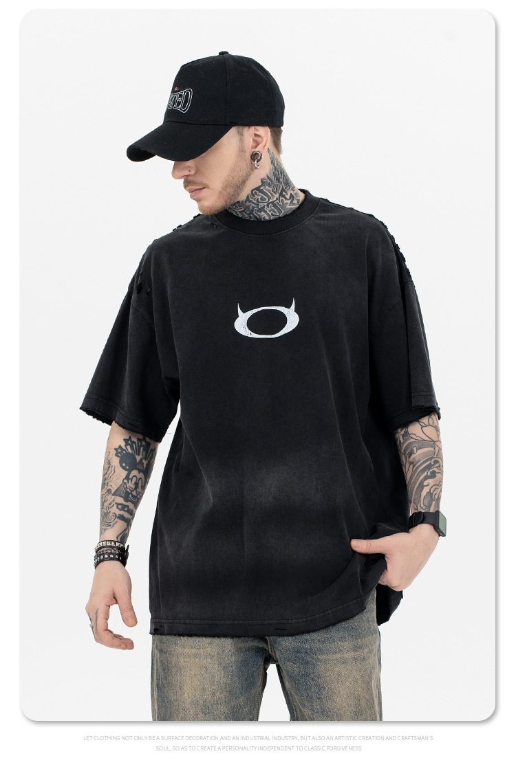 SUP hombre | 2024 inseguro de mareas XinPin bombazo lavable gradientes teñir camisetas demonios logo perfeccionada manga corta pic 9