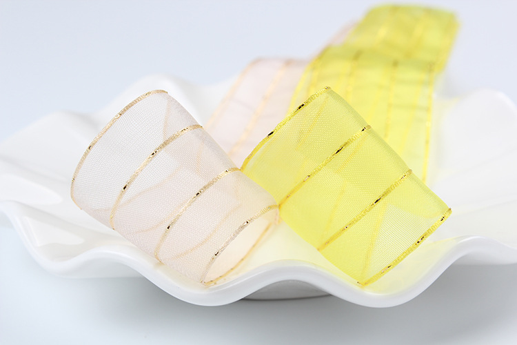 Dingxin Gold thread dotting silk Ribbon diy handmade bow decoration Flower bouquet Gift packaging Transparent golden striped ribbon pic 9