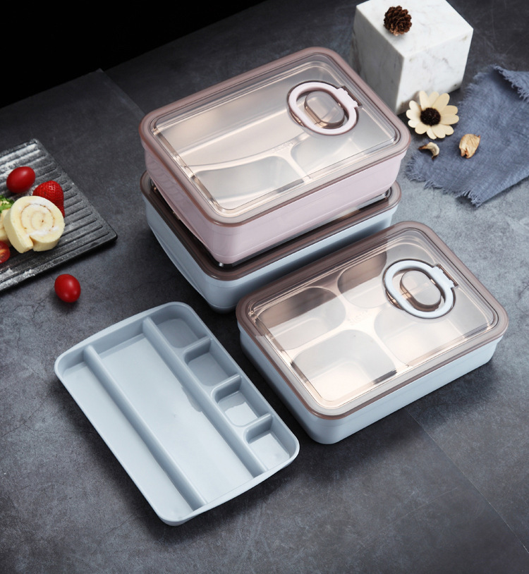 创意304不锈钢分层饭盒 分格保温午餐盒 带餐具格便当盒lunch box详情17