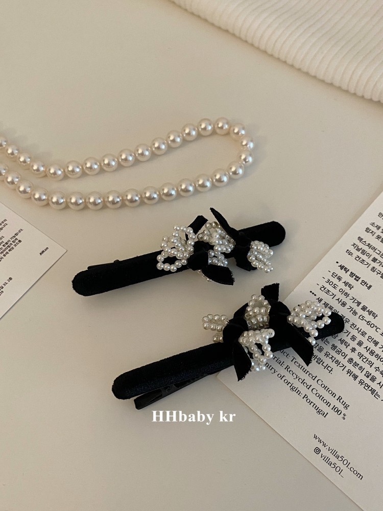 复古千金法式小香风黑丝绒发夹珍珠串珠蝴蝶结发饰bb夹发饰甜美风详情9
