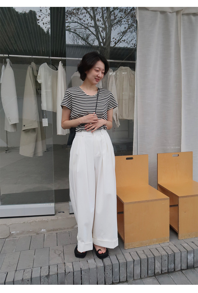 时简 自由随性 慵懒风竖条洗水休闲裤 显瘦百搭亲肤棉阔腿裤00037详情26