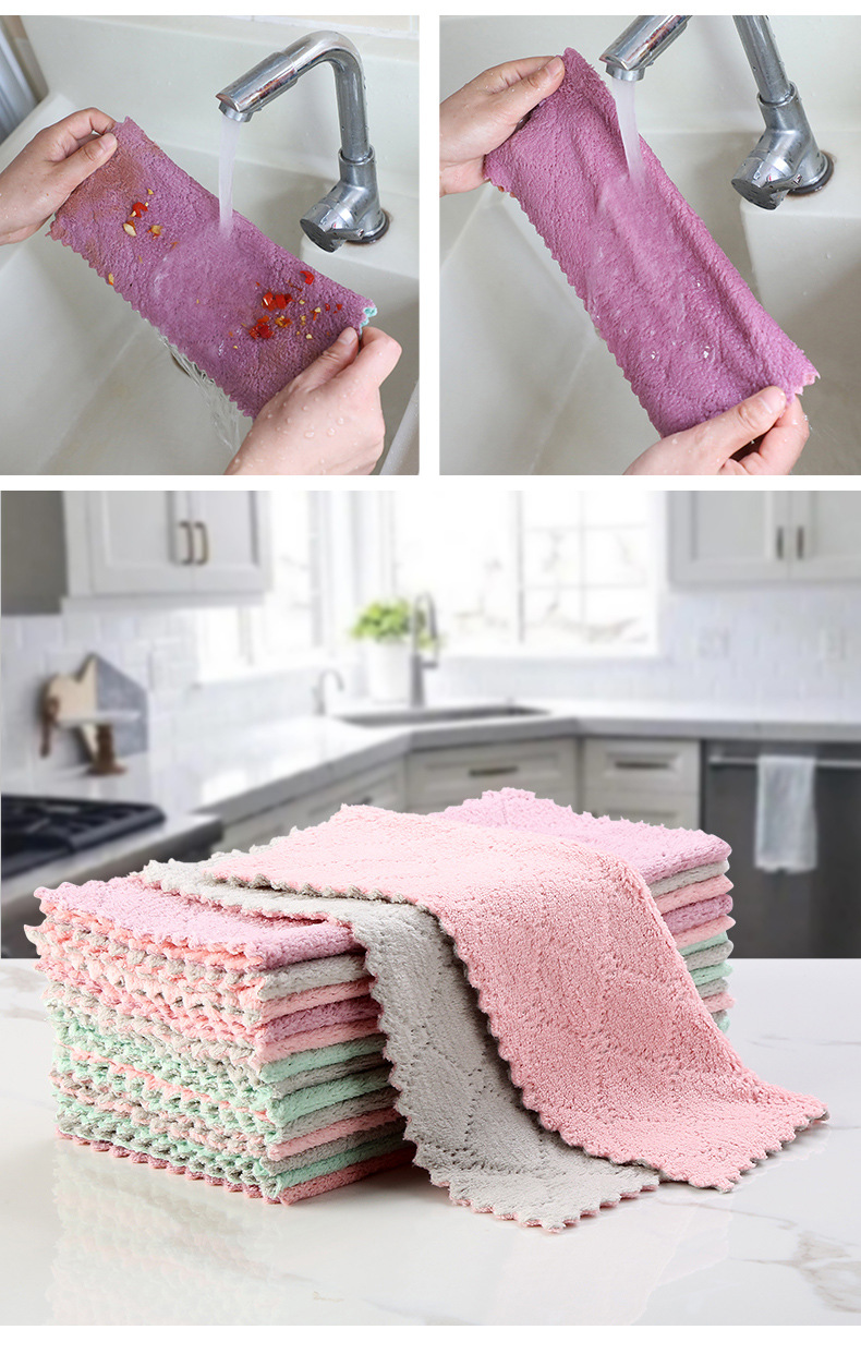 [LOVELY HOME] [keeping ga] coral fleece paño de doble cara toalla de vajilla engrosada rayas de agua corrugada bambú carbón vegetal hogar paño de limpieza paño de cocina al por mayor toalla de vajilla toalla de cocina pic 16