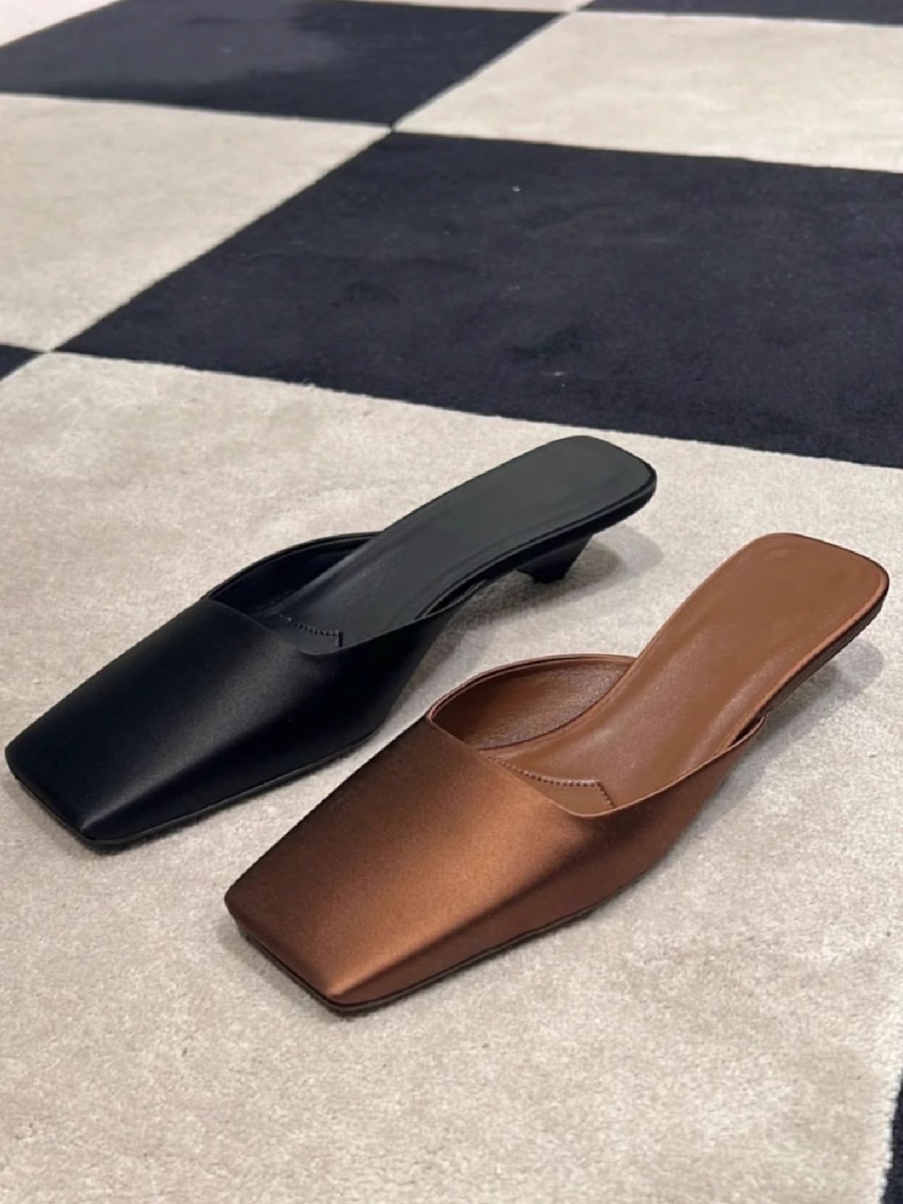 羊皮版~法式方头三角跟穆勒凉拖鞋女夏季真皮包头半拖鞋粗跟半托详情35