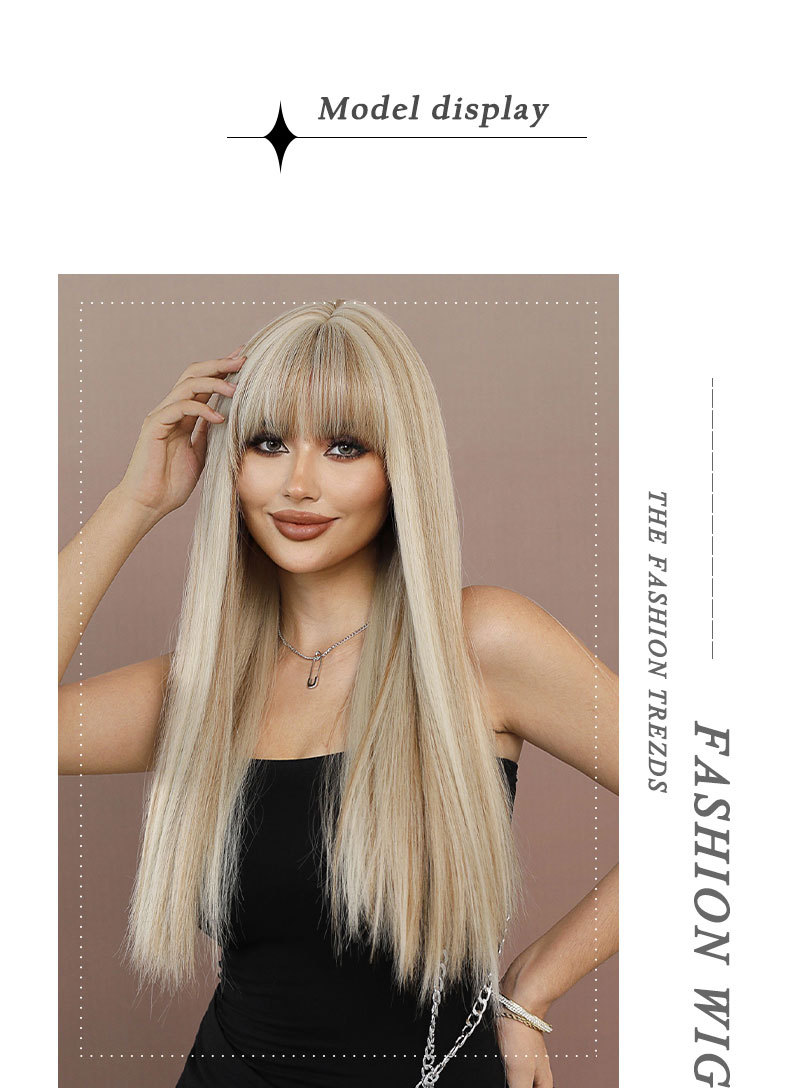 A cross-border Wig blogger on Xiaohongshu, a wig for women with long straight hair, highlights dyed beige lolita, and a full synthetic fiber wig pic 17