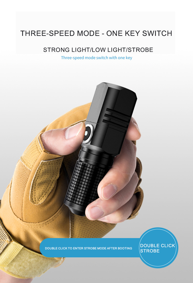 Wholesale of cross-border outdoor mini high-intensity flashlights, led rechargeable flashlights, high-intensity flashlights, hand-held flashlights pic 6