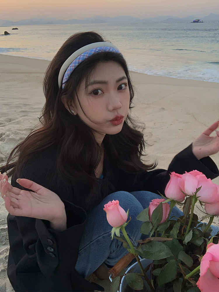 格子海绵发箍甜美少女百搭外出高颅顶头箍布艺发卡2023年新款发饰详情5