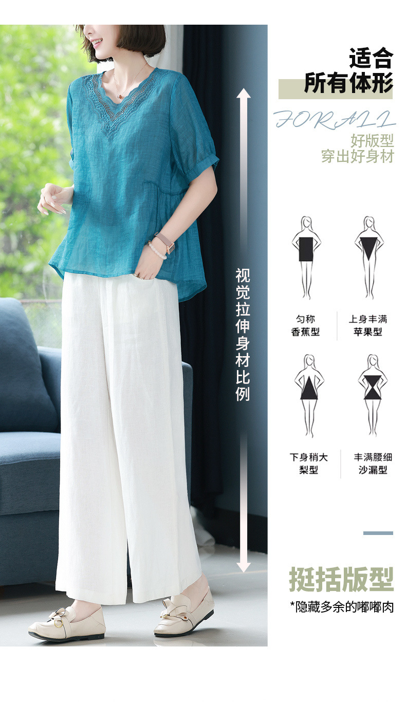 棉麻上衣女士短袖妈妈苎麻小衫夏季t恤2022新款休闲宽松亚麻衬衫详情4
