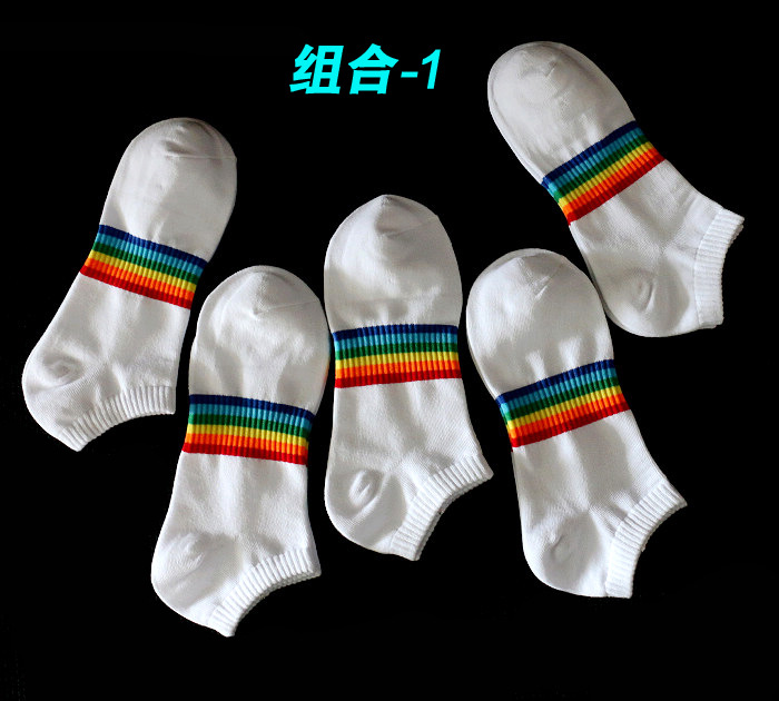 5双装组合彩虹条纹袜子男袜休闲运动袜个性潮船袜短袜春夏季薄款详情18