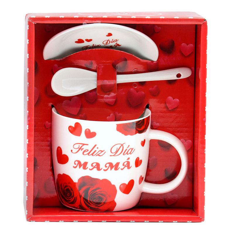 外贸西语母亲节陶瓷杯咖啡杯套装带底盘带柄勺早餐杯牛奶马克杯妇女节礼品送妈妈的礼物支持做客多语logo节庆礼品工厂直供详情8