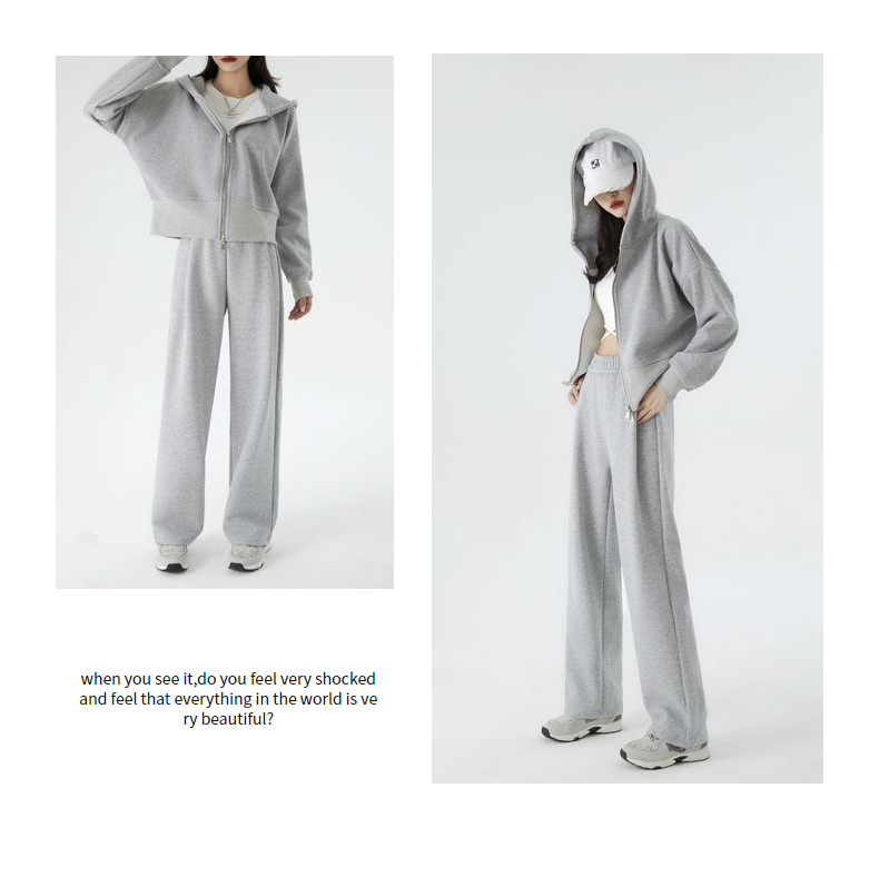 【云朵套装】连帽加绒双拉链空气棉运动高腰欧美风时尚卫衣套装女详情27