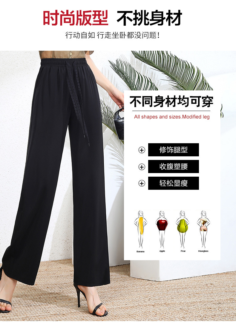 中年人女裤夏季薄款宽松直筒裤2024新品妈妈裤雪纺高品质阔腿裤女详情2