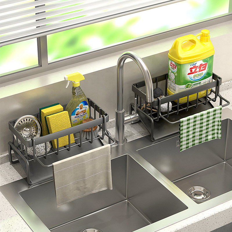 Kitchen sink, washing basin, retractable storage rack, stainless steel sink, draining basket, dish storage rack, kitchenware pic 3