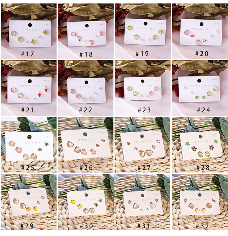 新款925纯银针猫眼石个性女耳钉 韩版精致三对套装简约耳饰批发详情5