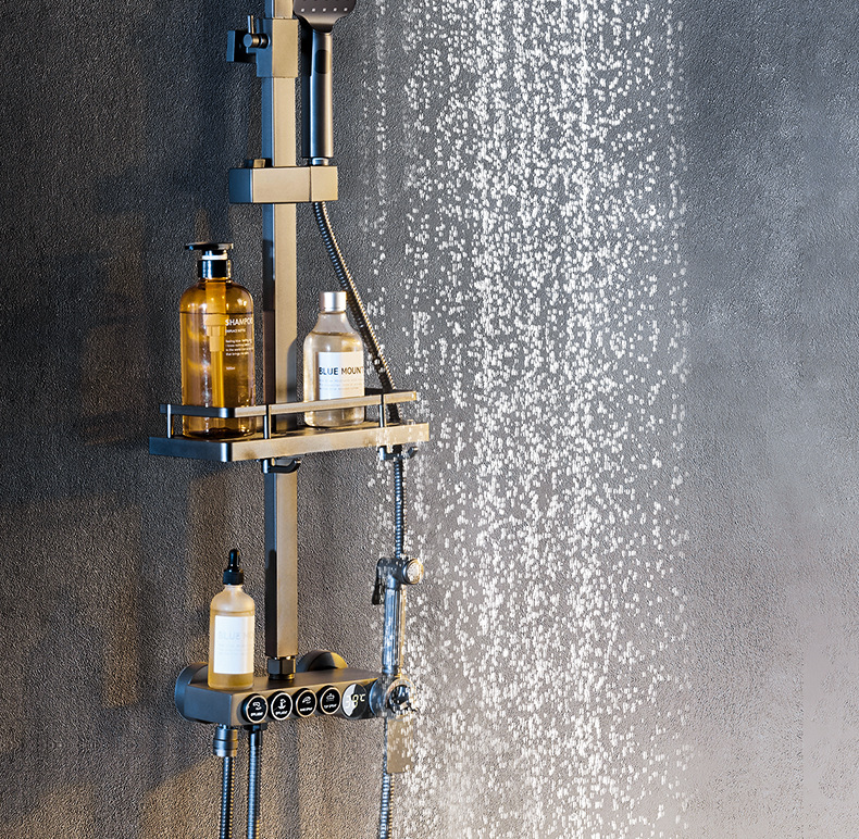 Constant-temperature shower head set, gun gray, household wall-mounted bathroom, rain shower bathroom, pressurized full shower faucet, copper pic 35
