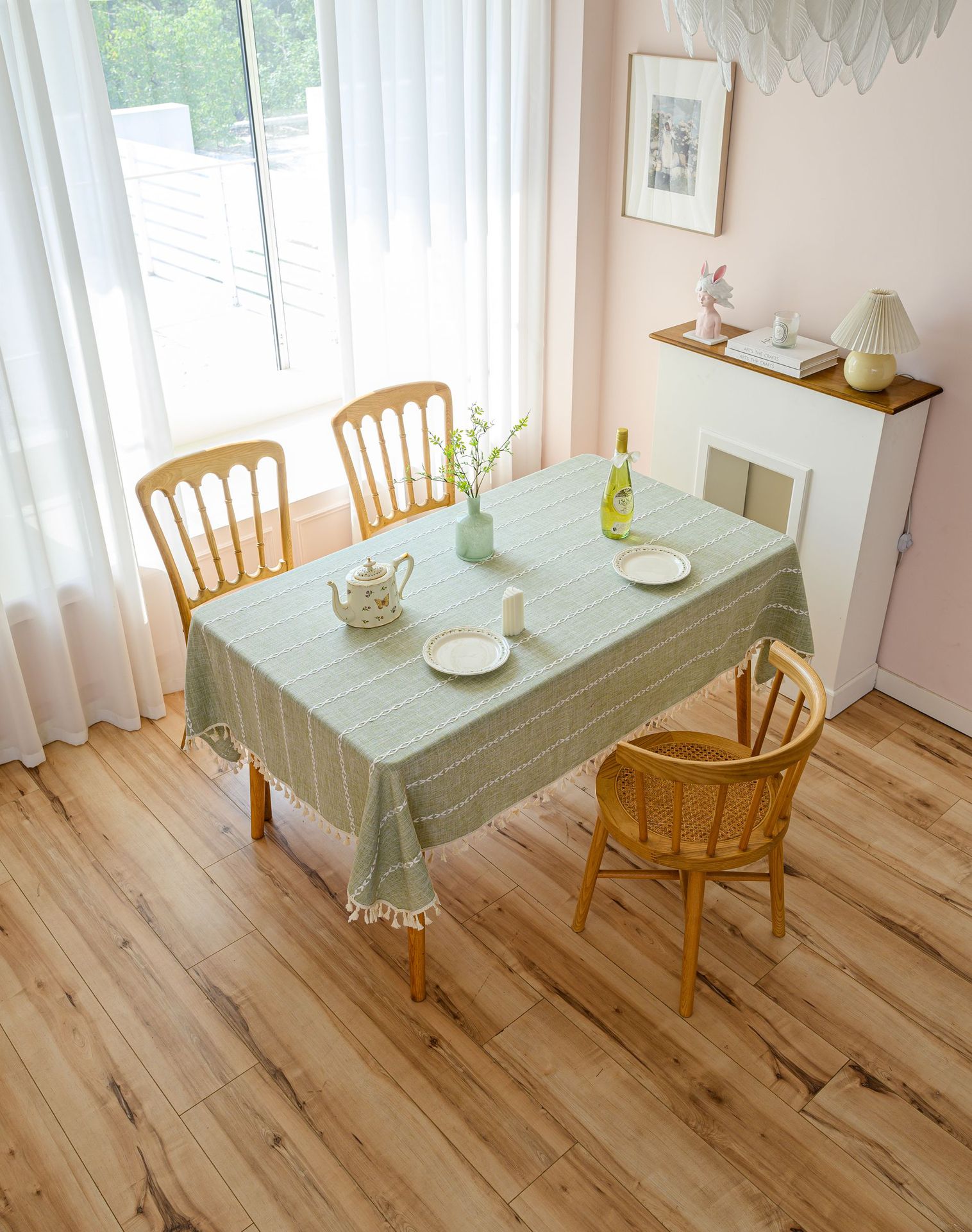 Cross-border three-dimensional embroidered striped tablecloth, popular black solid color, white cotton and linen tablecloth cover, fabric outdoor party pic 62