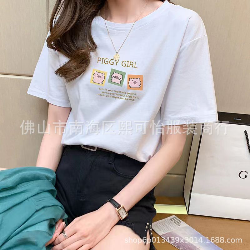 Cheap street stall clothing wholesale, summer short-sleeved T-shirts for women, cotton letter printed Korean version, Instagram trend pic 4