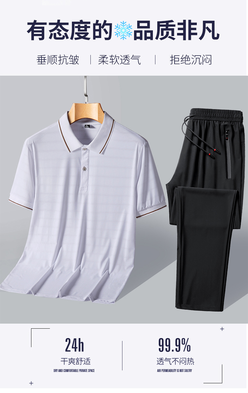 短袖t恤男冰丝POLO衫老人衣服中老年爸爸装休闲运动套装夏父亲装详情5