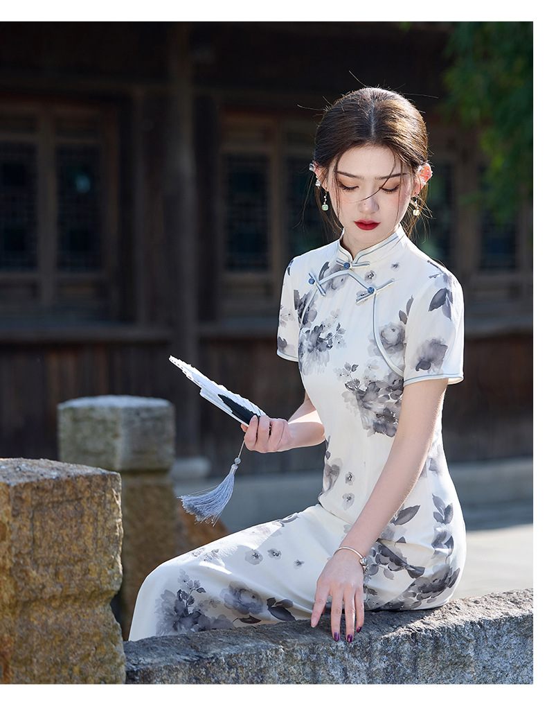 国潮长款改良旗袍2025新款玲珑麻双层年轻款女复古修身温婉江南详情14