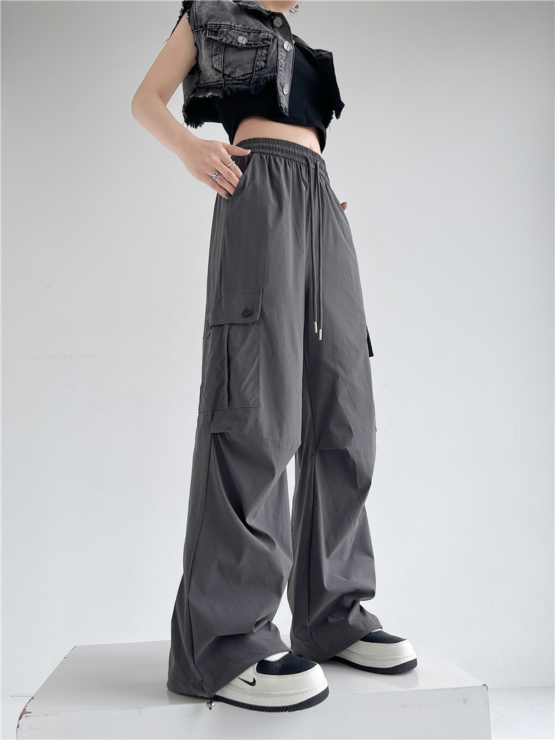 2024抽绳束脚工装休闲裤女春夏薄款设计感褶皱宽松美式长裤子详情9