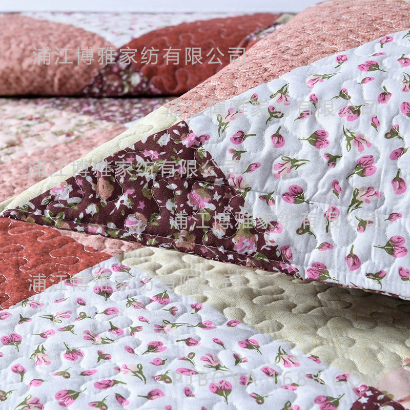 A three-piece set of soft and skin-friendly small floral polyester sewing quilt and bed cover with Boya printed and fresh Korean country style pic 13