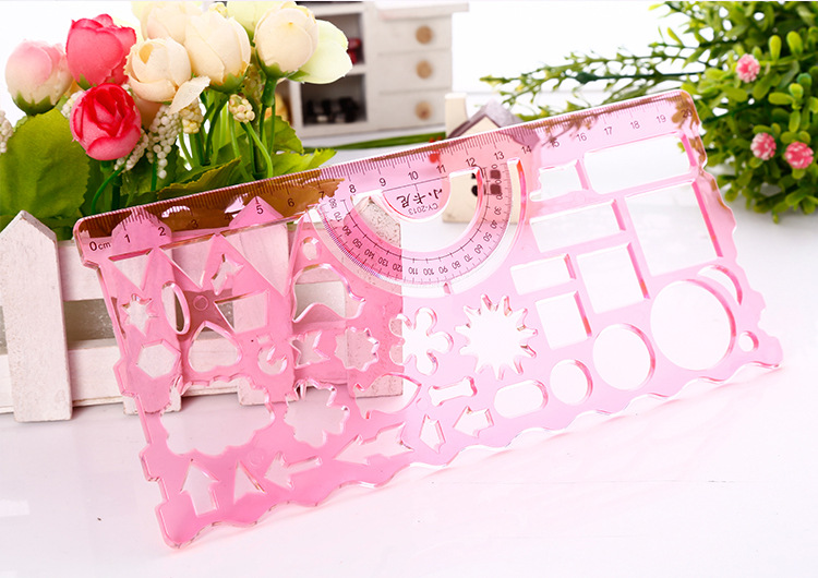 厂家直销学生塑料尺 创意绘画镂空尺子 彩色混装多功能尺详情6