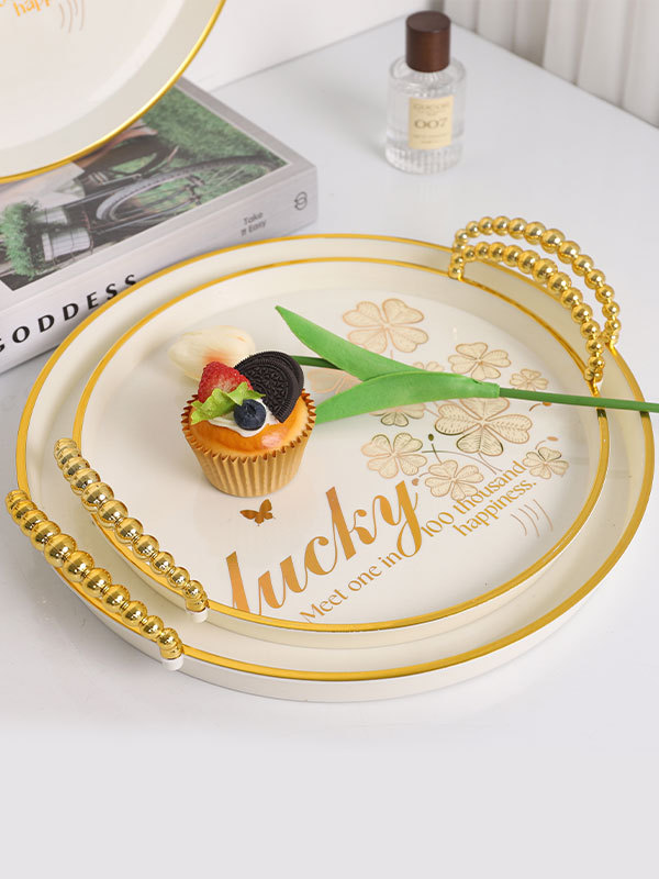 Gold-plated direct supply trays, plastic creative water cups and tea trays, simple and fashionable round restaurant bread trays, wholesale for foreign trade pic 2