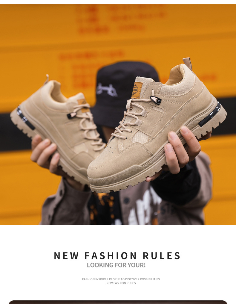 秋冬复古男士休闲鞋皮面防水耐磨男士板鞋潮流百搭软底户外运动鞋详情11