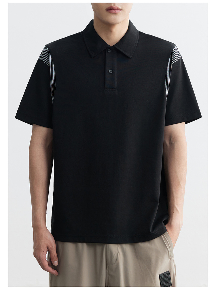 Quick-drying ice silk cotton black cool patchwork lapel short-sleeved T-shirt for men 2024 summer trendy new half-sleeved polo shirt pic 19