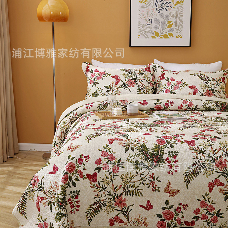 New floral and fresh pure cotton bed cover three-piece set, soft and skin-friendly, all-season quilted quilt, washable quilt wholesale pic 10