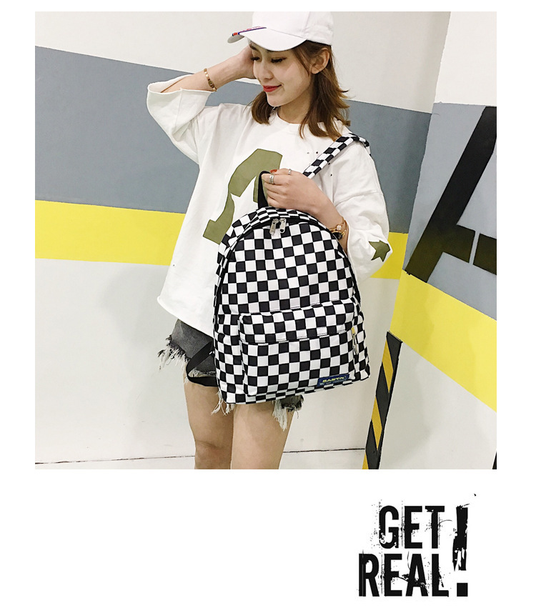 原宿街头学院风chic书包男女背包港风黑白棋盘格子ins帆布双肩包详情10