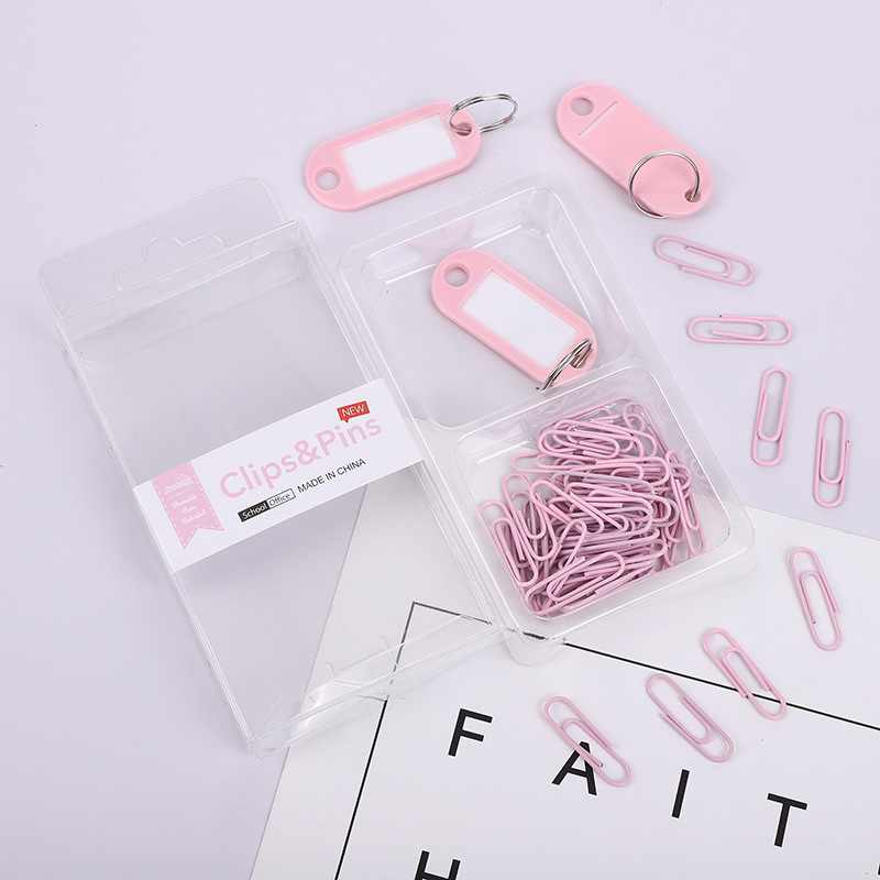 Cross-border 2-in-1 office combo set, macaron-colored paper clip, ticket holder, thumbtack, round head clip, keychain box pic 14