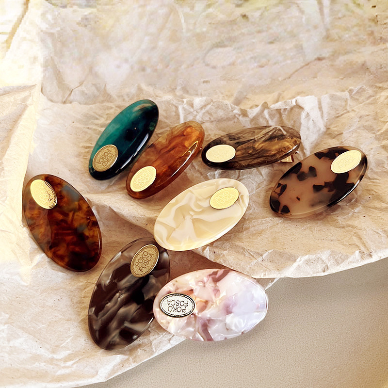 韩国复古醋酸边夹发夹高级感百搭刘海夹小金标椭圆一字夹女详情2