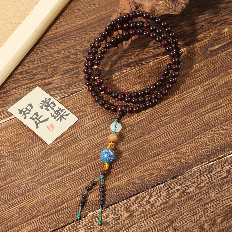 A creative DIY hand-held Buddhist prayer bead cultural and artistic bracelet for men and women, featuring 108 beads of Indian small-leaf rosewood and multiple loops pic 10