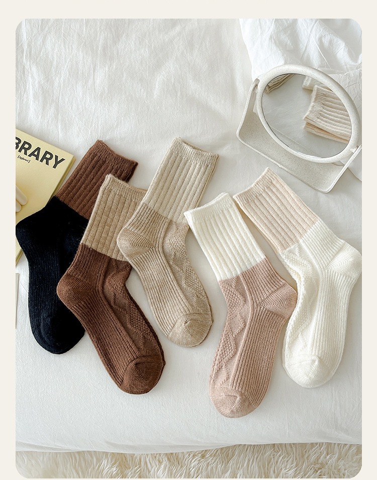 Calcetines de piso one piece reemplazo de pelo calcetines de lana de mujer otoño invierno patchwork medias medias de día milk color de café merard calcetines calientes combinado con flush slippers one piece reemplazo de pelo pic 22
