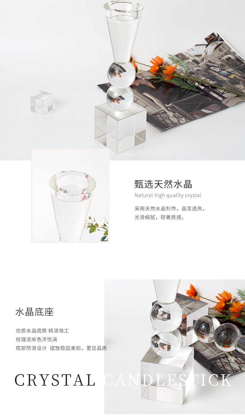Creative crystal candlestick art handicraft, modern and simple home decoration item, Western restaurant candle base candlestick pic 7
