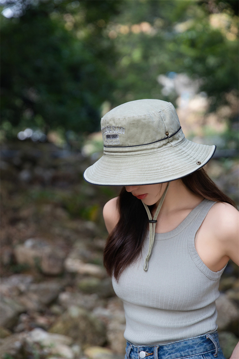户外字母渔夫帽子女士春夏季水洗棉奔尼登山帽大沿防晒遮阳帽批发详情14