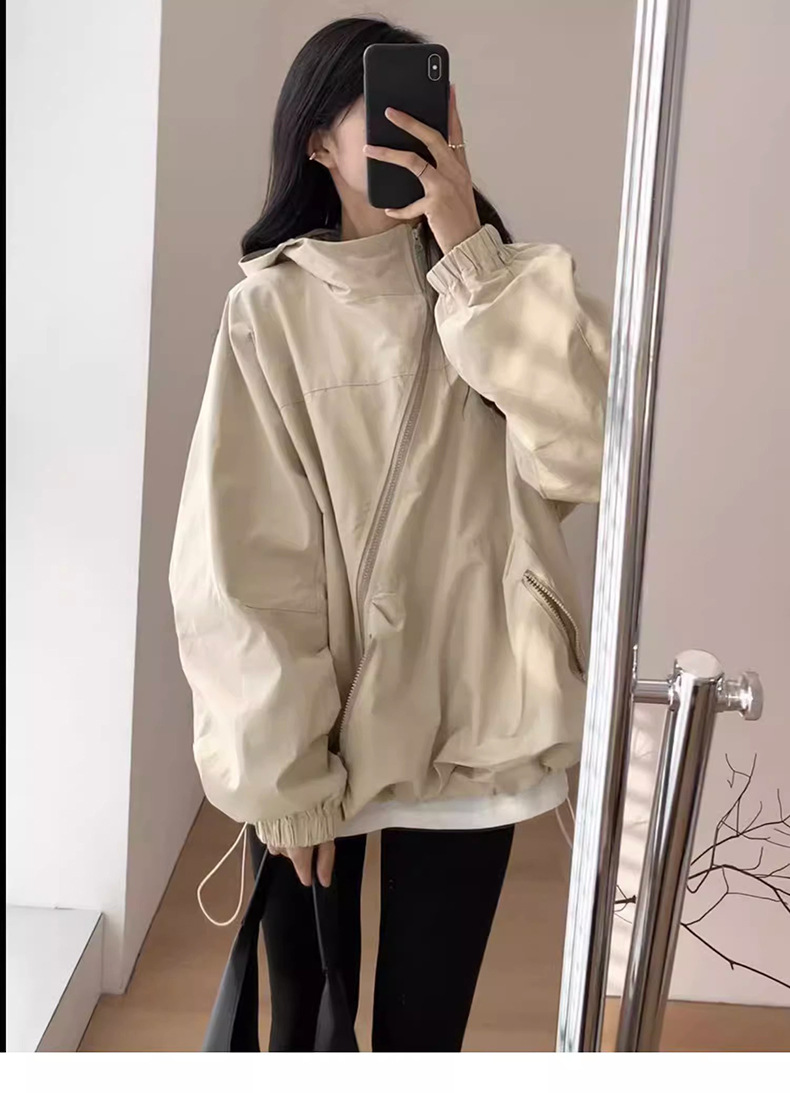 美式连帽冲锋衣外套女2023新款春秋装休闲百搭户外宽松薄款防晒衣详情7