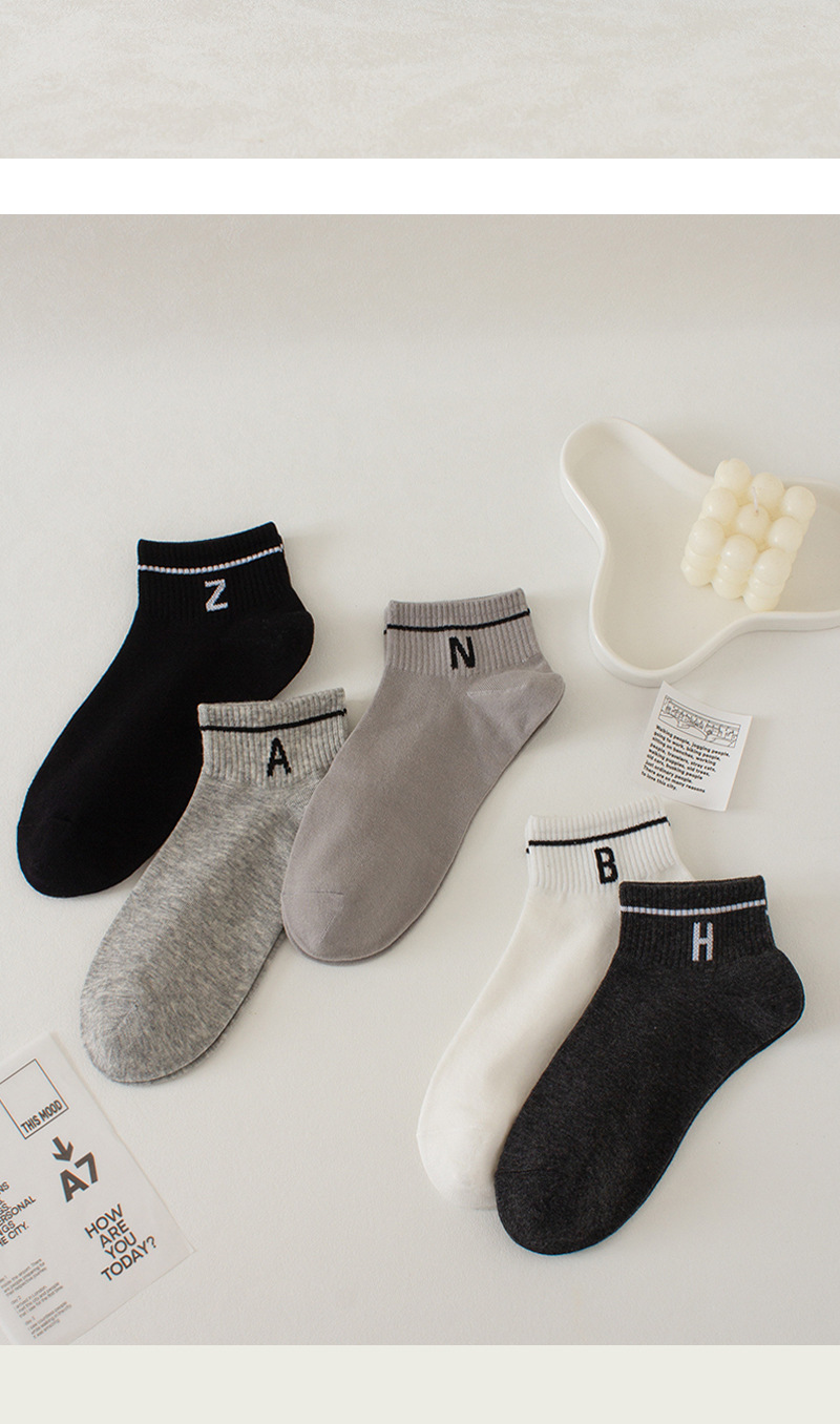 Men's sports socks, autumn short socks, sweat-absorbing and breathable men's socks, men's summer low-top short-sleeved small letter cotton socks pic 8