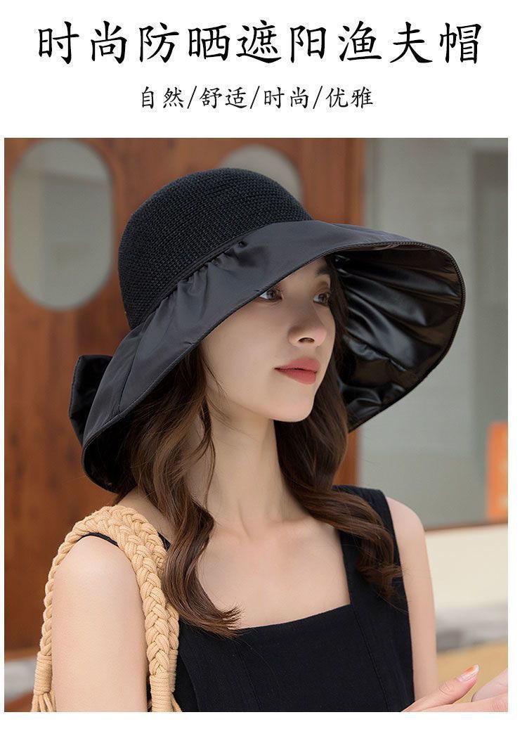 新款帽子女夏季遮阳帽可爱运动韩版防晒帽uv防晒蝴蝶结渔夫帽批发详情12