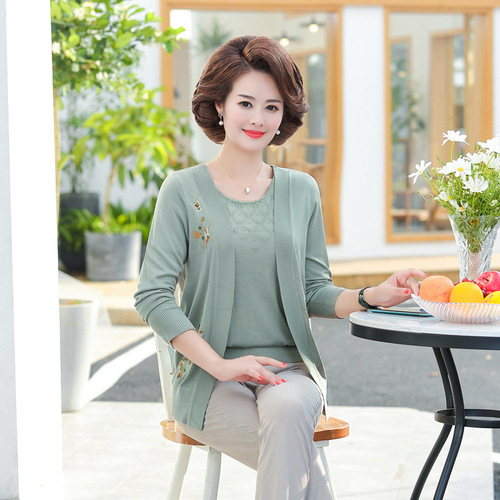 洋气妈妈装夏季短袖翻领T恤中老年人夏装宽松大码时尚印花小衫薄详情33