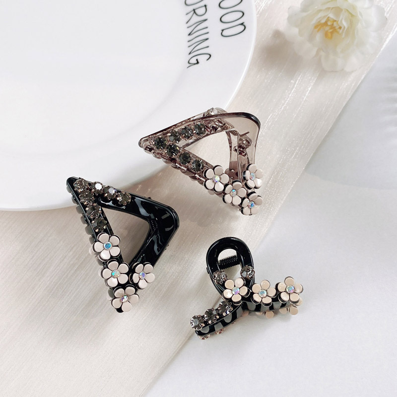 High-end camellia semi-tied hair clips for women, a niche hair accessory with diamonds, simple and elegant style, small grappling clips, less hair volume, shark clips pic 1
