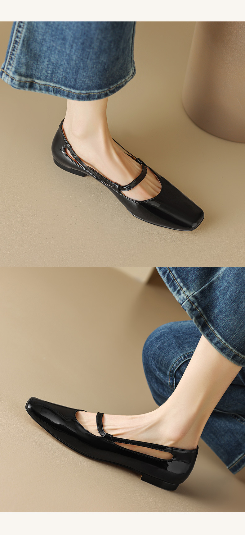 New Spring and summer one-strap flat shoes, simple golden sheepskin, shallow-mouthed, chanel-style, for ladies with square toe single shoes pic 12