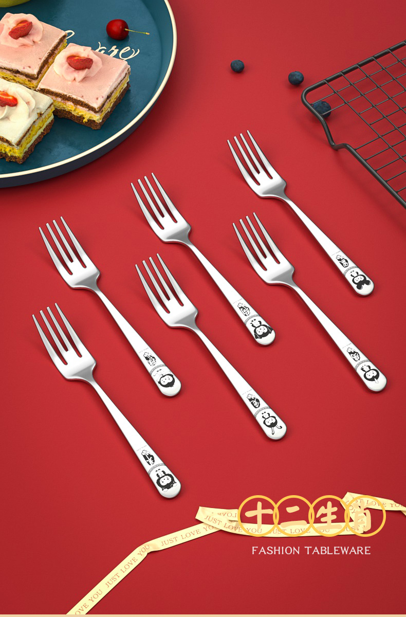 RP4T批发304不锈钢叉子家用主餐叉成人西餐具生肖学生水果叉沙拉详情20
