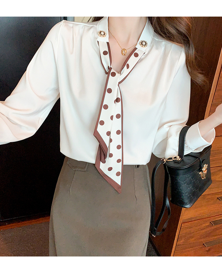 衬衫女2024秋季新款时尚气质韩版V领波点蝴蝶结系带减龄长袖上衣详情13