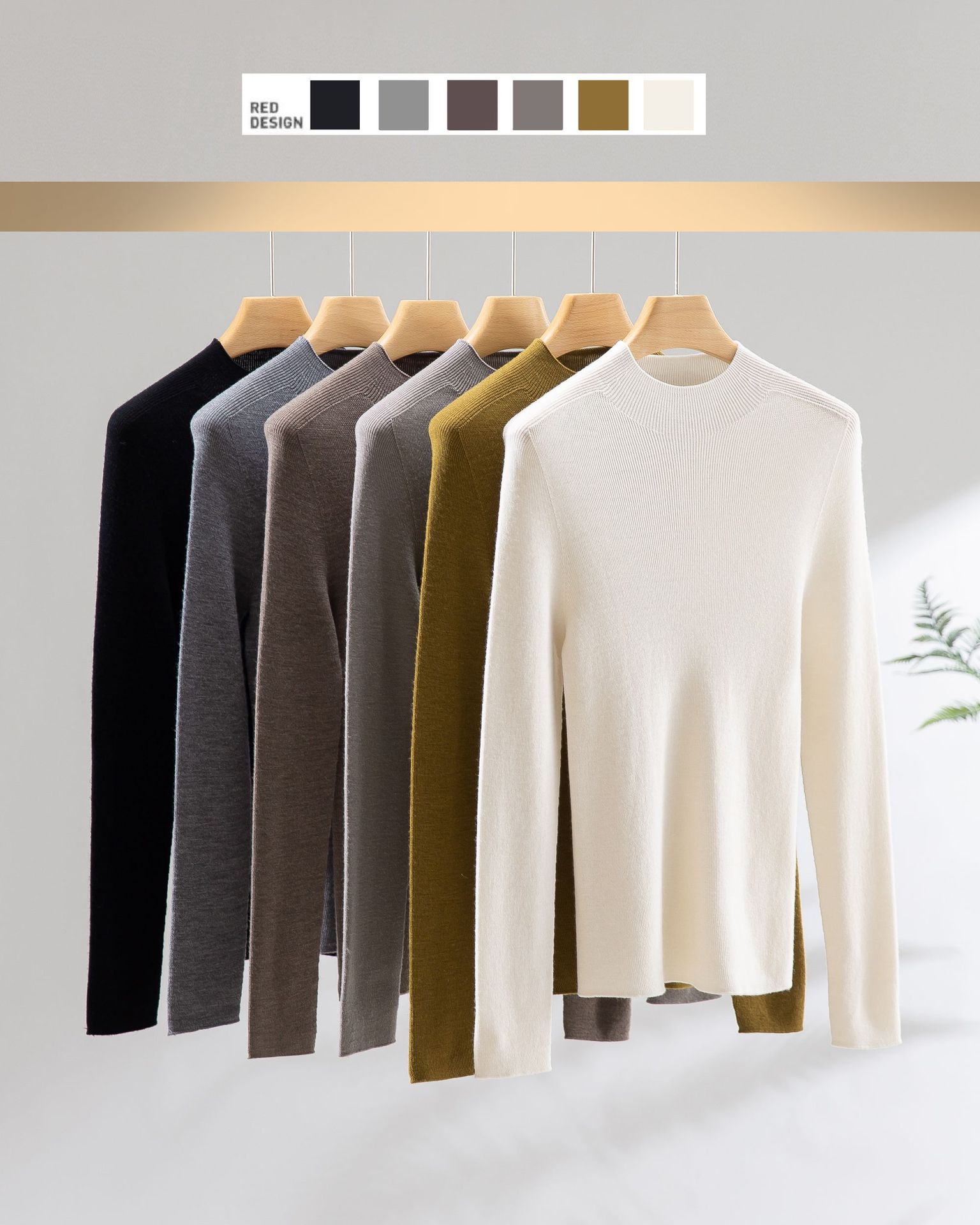 2024秋季新品精纺绵羊毛打底衫女士显瘦长袖针织衫岛精无缝半高领详情5