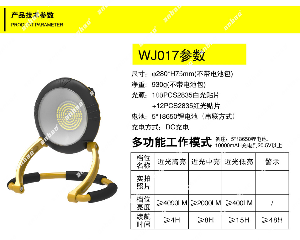 Portable floor-standing foldable emergency work headlight, hand-held camping car repair light, circular charging lamp stand pic 2