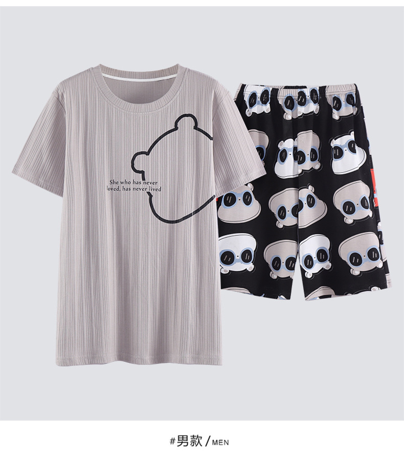 Novedades pareja manga corta pantalones cortos pijamas mujer verano slim algodón peinado hombre traje de hogar suelto casual cartoon pic 128