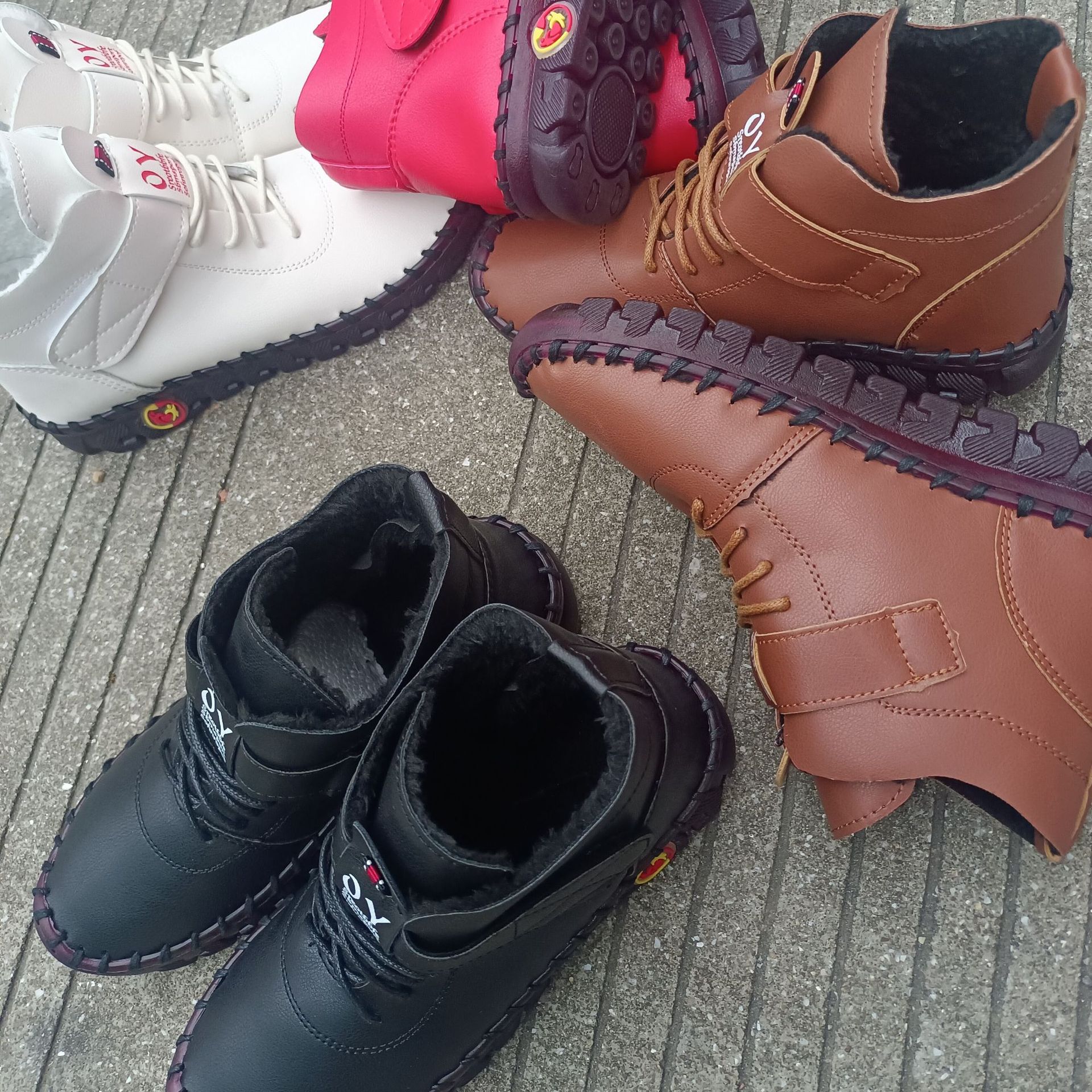 跨境大码外贸软底手工缝制底魔术贴女棉靴2023新款加绒保暖系带靴详情3